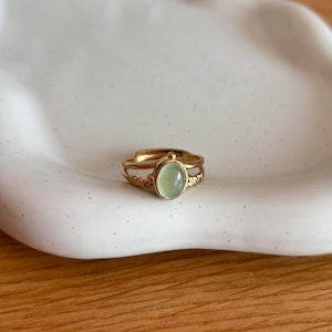 Grüner Aventurin Ring • Edelstein Ring 18k vergoldet • minimalistischer Goldring • größenverstellbar • Edelstahl