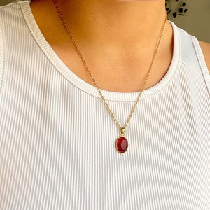 Delicate ruby necklace • Real gemstone necklace with faceted ruby pendant • Silver or gold • pink oval healing stone • minimalist