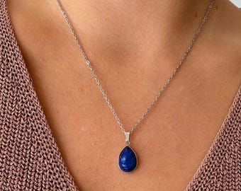 Delikatny naszyjnik z lapis lazuli • Prawdziwy naszyjnik z niebieskim kamieniem szlachetnym • Wisiorek z kamieniem leczniczym • Złoto i srebro • Prezent dla kobiet