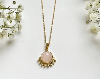 Delicate rose quartz necklace 18k gold plated • Real gemstone necklace with rose quartz pendants gold • minimalist healing stones • women's gift
