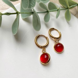 Dainty carnelian hoop earrings • Real gemstone earrings • Healing stone pendant red orange • Silver or gold • Crystal hoops • minimalist