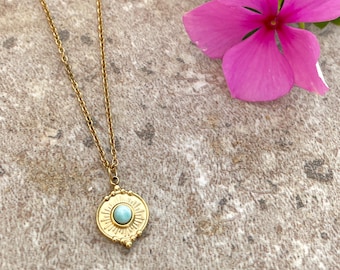 Larimar necklace in gold • blue gemstone necklace • natural Larimar stone pendant • 18k gold plated • jewelry gift for women