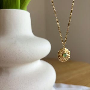 Aventurine necklace, gold-plated • Green gemstone necklace • Natural stone pendant • 18k gold-plated • Minimalist image 2