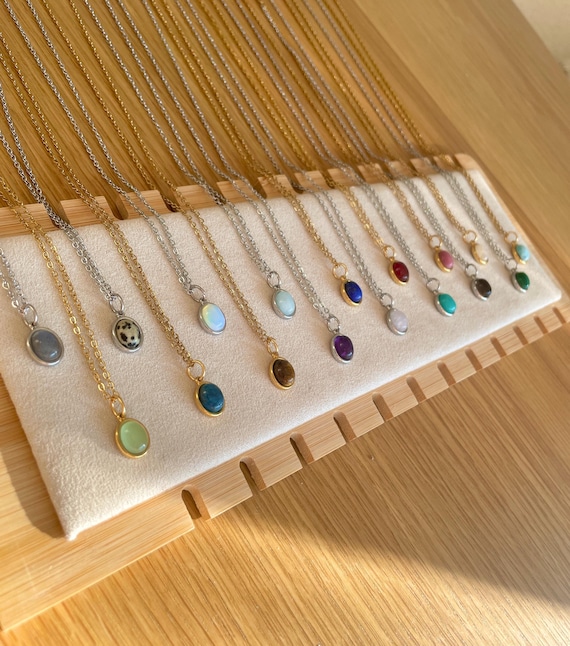 Bunte Edelstein Ketten • Kristall Halsketten • Heilstein Anhänger oval • Gold & Silber • minimalistisch • Geschenk für Sie