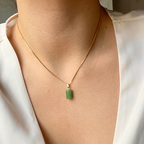 Noble aventurine necklace • Real gemstone necklace with aventurine natural stone • Green healing stone pendant minimalist • Silver or gold