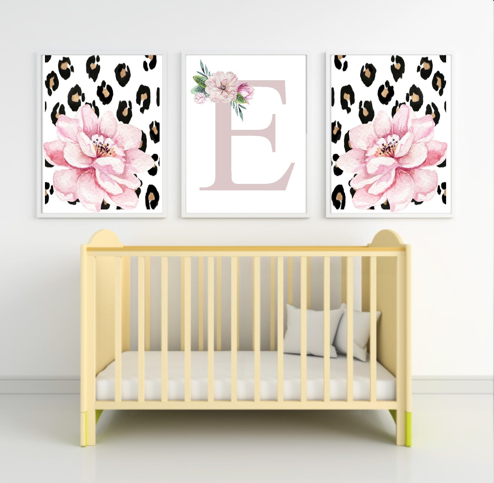 Leopard Print Floral Set of 3 Nursery Art Prints Personalised Etsy