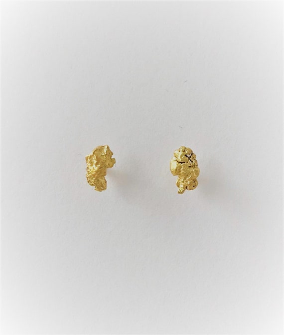 Natural Gold Nugget Stud Earrings Tiny Nugget Earrings Gold Etsy