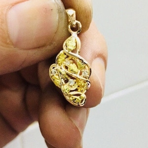 Natural Gold Nugget Pendant, Nugget Pendant, Gold Nugget Pendant, Real Alaska Gold Nugget