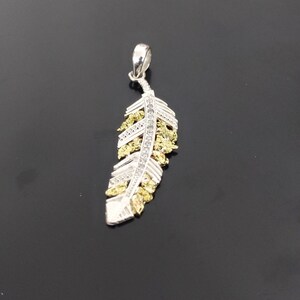 Feather Gold nugget pendant, Natural Gold nugget pendant, Gold Pendant, Feather Silver pendant, Real Gold Nugget