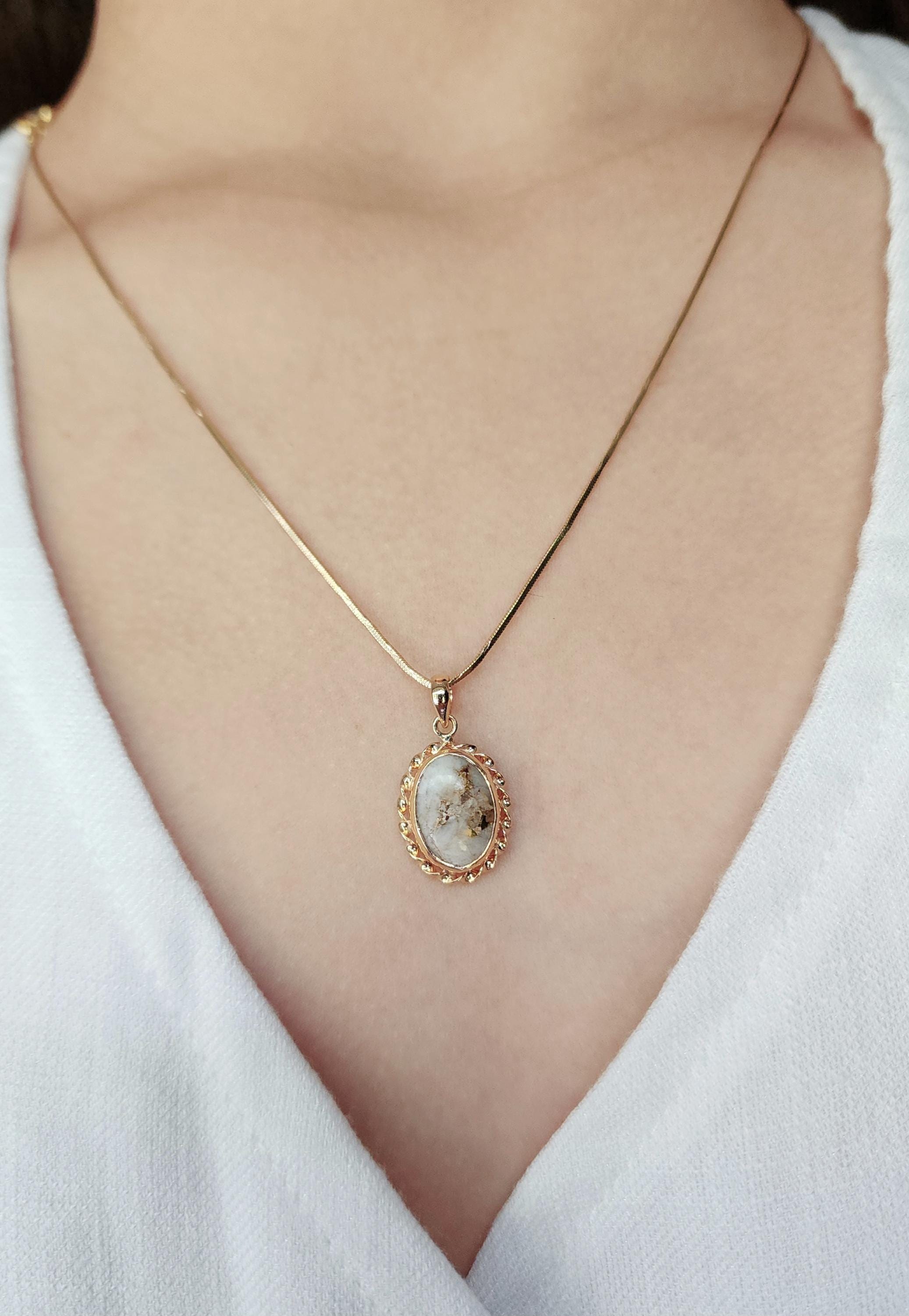 Gold in Quartz pendant, Gold Quartz Pendant, Gold bearing quartz, Oval pendant