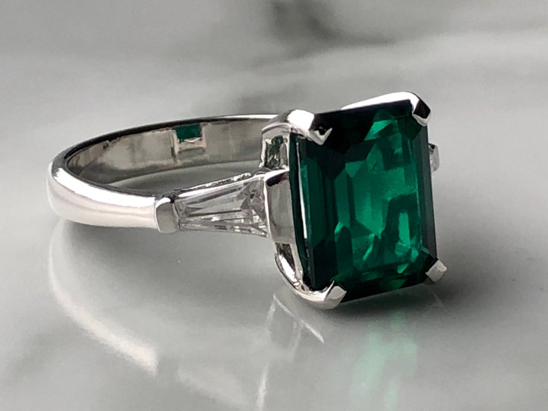 Lab Created Emerald and Cubic Zirconia Silver Ring - Etsy