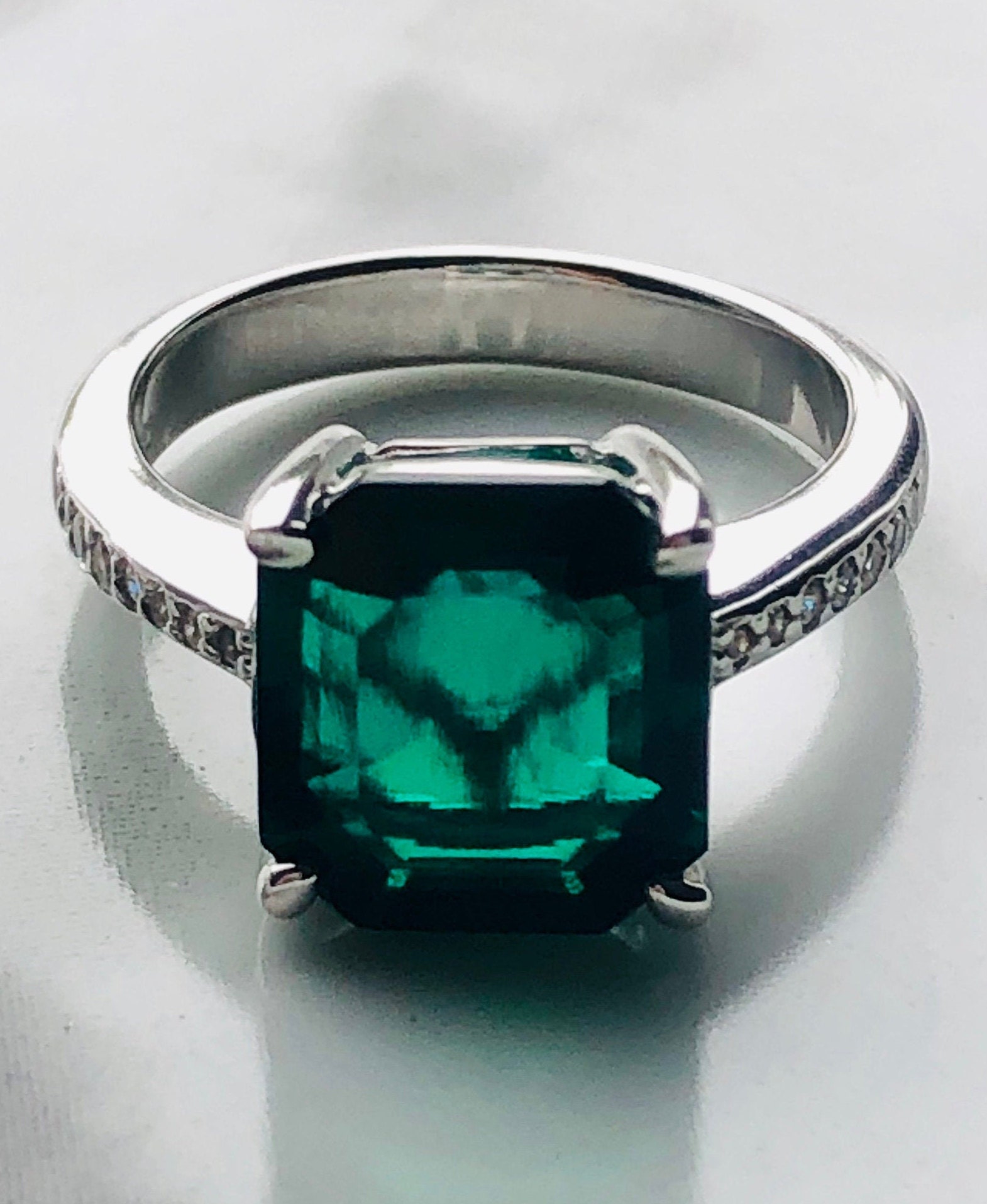 Lab Created Emerald and Cubic Zirconia Ring Etsy