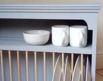 Plate rack wall mounted wooden hand made will fit 1 1&quot; plates 1 4 of them and 14 cups