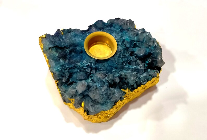 Blue Agate Natural Druzy Crystal Candle holderGemstoneCrystal Candle HolderQuartzNatural Clustercandle stand