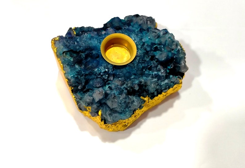 Blue Agate Natural Druzy Crystal Candle holderGemstoneCrystal Candle HolderQuartzNatural Clustercandle stand