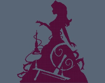 Sleeping Beauty Princess Silhouette PDF cross stitch chart - Immediate digital download