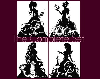 Silhouette Princesses PDF cross stitch chart set - Immediate digital download