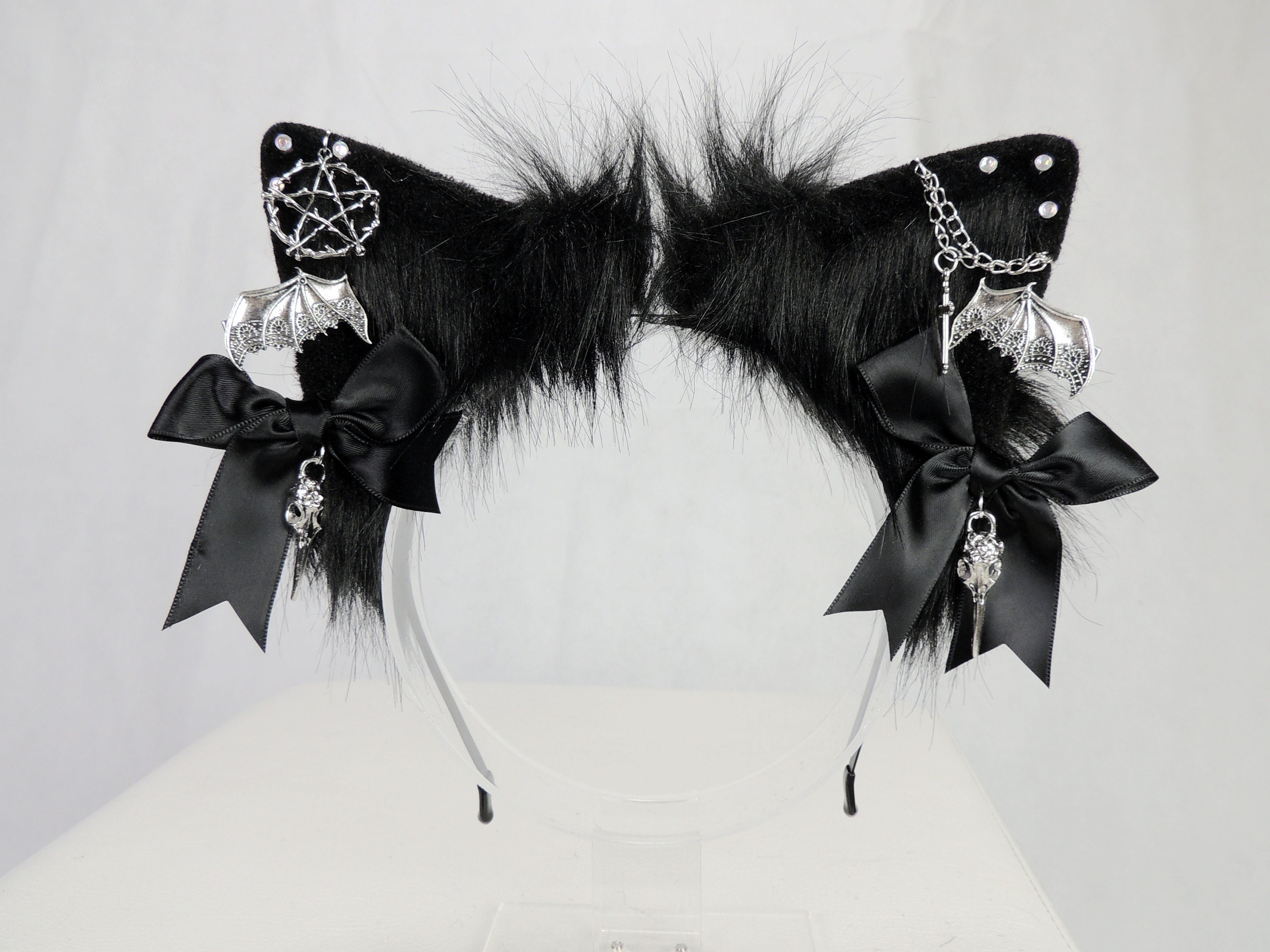 2.8" Realistic Calico Cow Cat Ears Headband,Strawberry Neco Ears,Black