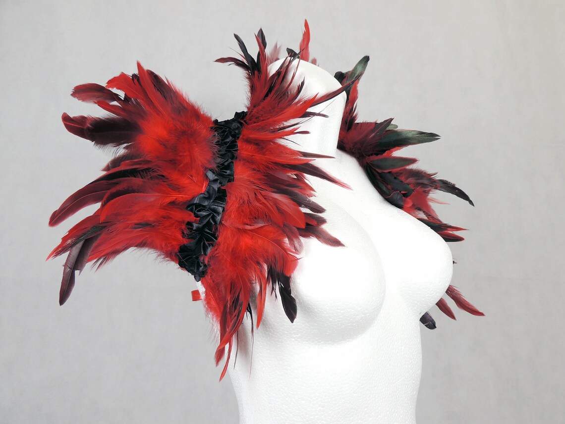 Feather shrug red stole wrap burlesque fantasy costume Etsy