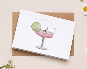 Grußkarte "Cheers" | Ein Hoch auf Dich | Klappkarte | Rosé Cocktail | Aquarellillustration | Kraftpapier Kuvert| DIN A6 | Geburtstagskarte