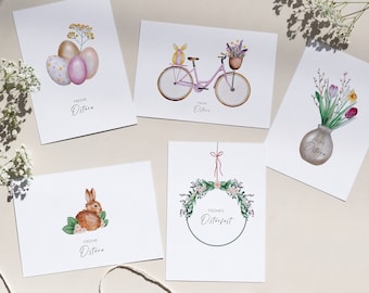 Easter cards in a set of 5 | Watercolor Easter motifs on sustainable paper | Postcards or folded cards | with matching grass paper envelopes