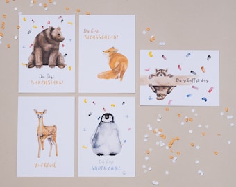 Motivational cards for children "Courage Animals" | Encouraging cards for children | Animal motifs | 300g recycled paper | DIN A6 | Gift for school enrollment