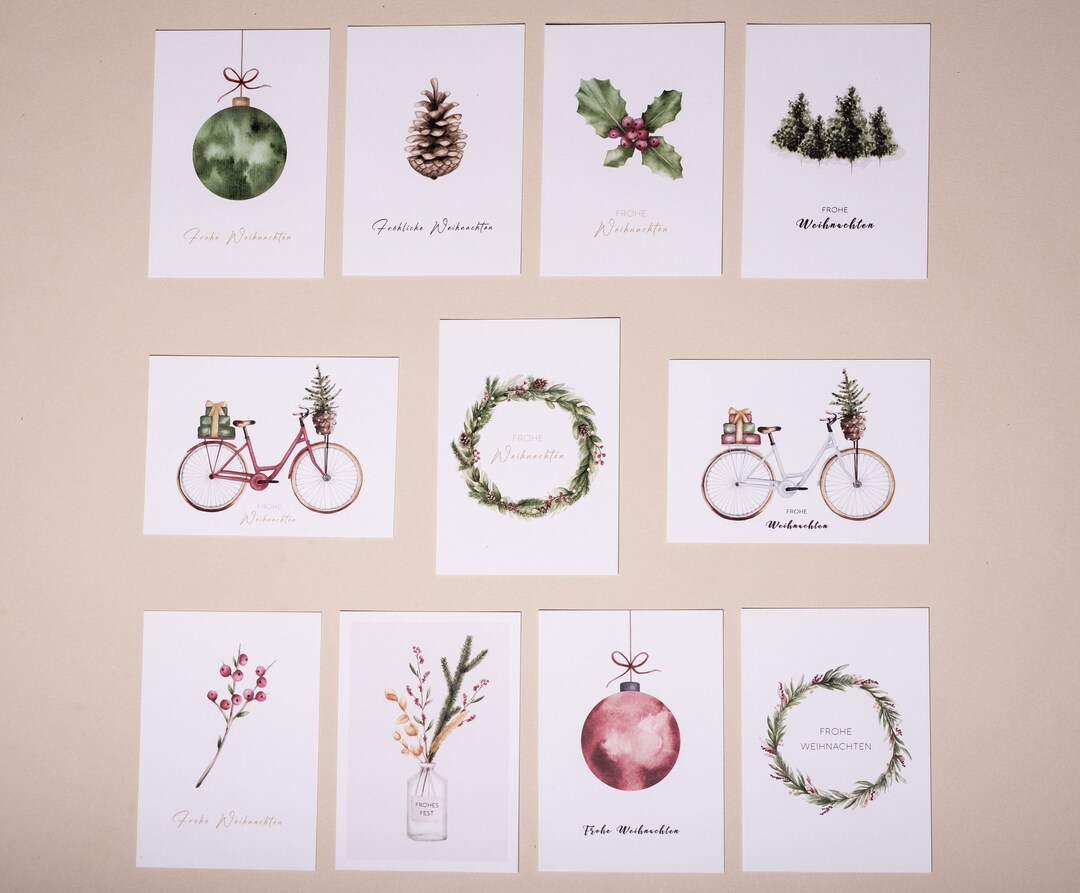 Set of 11 Christmas Cards Watercolor Christmas Motifs on - Etsy