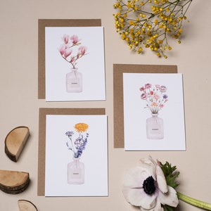 Dankeschön Trio Kartenset, 3 Dankeskarten in floralen Aquarelldesigns, inklusive Kuverts, Klappkarte oder Postkarte DIN A6 Bild 3