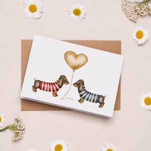 Dackel-Liebe | Grußkarte | Einfach so | Valentinstag | Hochzeit | Klappkarte | Großformat B6 | Aquarellillustration als Print