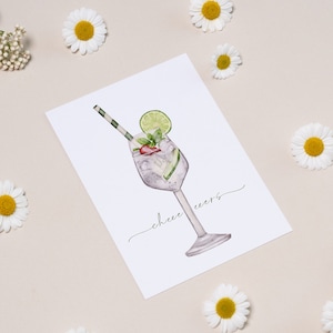 8-er Set Glückwunschkarten mit feinen Aquarell Cocktail und Tortenmotiven, Happy Birthday Alles Liebe ein Hoch auf Dich Cheers Bild 6