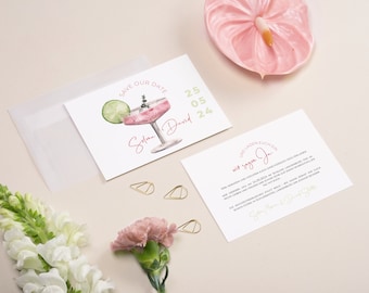 Save the Date | Hochzeitskarte | Designlinie Cheers | Rose und Mit | A6 | Personalisiert | Hochzeitspapeterie | opt. Kuvert