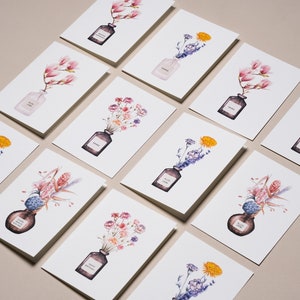 Set van 12 wenskaarten voor elke gelegenheid, 6 vouwkaarten en 6 ansichtkaarten, bloemen aquarelmotieven op duurzaam Gmund-papier I felicitatiekaart