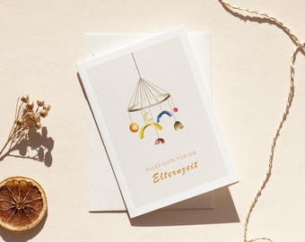 Parental leave card | Folding card | Mobile | Watercolor illustration | with grass paper envelope | DIN A6