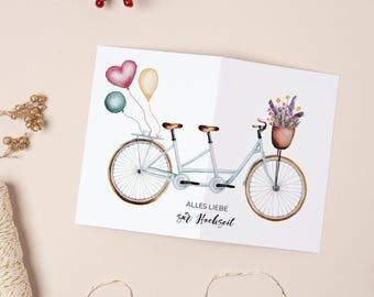 Wedding card | Folding card | Tandem | Watercolor illustration | with grass paper envelope | DIN A6