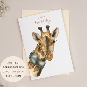 Biglietto d'auguri "Compleanno Giraffa" | Buon compleanno | Biglietto pieghevole | Grande formato B6 |  Giraffa | Acquerello | con crema in busta