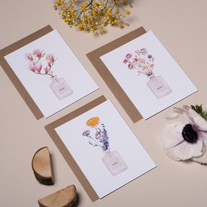 Dankeschön Trio Kartenset, 3 Dankeskarten in floralen Aquarelldesigns, inklusive Kuverts, Klappkarte oder Postkarte DIN A6 Bild 7