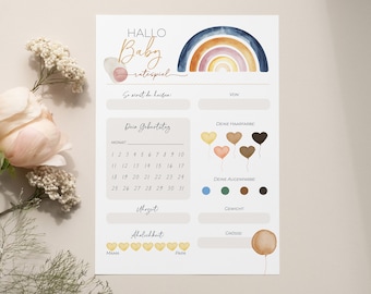 Baby shower guessing game | Fill-in cards on environmentally friendly 300g paper in A4 or A5 with front and back | Rainbow