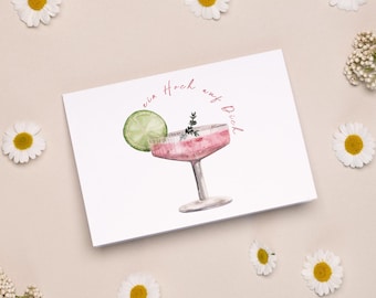 Greeting card "Cheers" | Cheers to you | Folding card | Rosé cocktail | Watercolor illustration | Grass paper envelope | DIN A6 | Birthday card