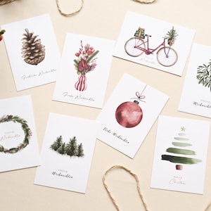 Mini cards A7 - set of 8, Christmas cards with special watercolor motifs made from environmentally friendly GMUND Used Paper, optionally with envelopes