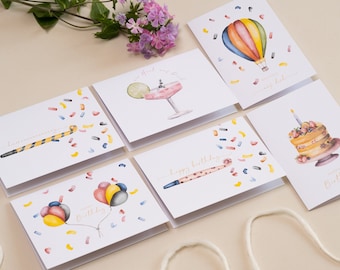 6-piece greeting card set "Confetti for you" | as postcards or folding cards | Happy Birthday | Birthday cake | Cheers to you