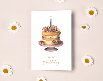 Birthday card "Wildberry Cake" | Happy Birthday | Folding card | Birthday cake | Watercolor illustration | with grass paper envelope | DIN A6