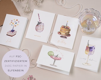 Set of 5 greeting cards "Celebration" with fine watercolor motifs on high-quality 300g GMUND paper | Folding cards in A6 or large format