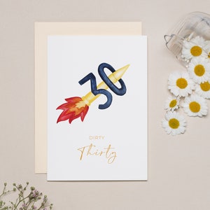 Biglietto d'auguri "Dirty Thirty" | 30 anni | Biglietto pieghevole | Grande formato B6 |  razzo | Illustrazione ad acquerello | con crema in busta