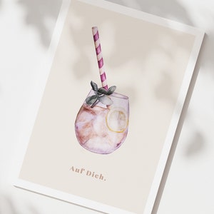 Verjaardagskaart - cocktailglas, hier is voor jou, grote verjaardagskaart, grootformaat kaart 16,5 * 11,5 cm op duurzaam papier met envelop