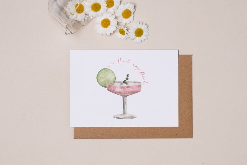 8-er Set Glückwunschkarten mit feinen Aquarell Cocktail und Tortenmotiven, Happy Birthday Alles Liebe ein Hoch auf Dich Cheers Bild 2