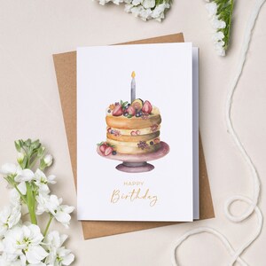 Biglietto d'auguri "Torta ai frutti di bosco" | Buon compleanno | Biglietto pieghevole | Torta di compleanno | Illustrazione ad acquerello | con busta di carta kraft| DIN A6