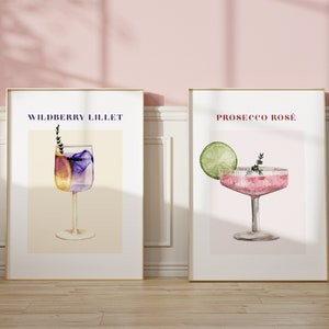 Wandkunst "Cheers" | Cocktailillustration | Wildberry Lillet | Prosecco Rosé | Aquarell | Modern Interior