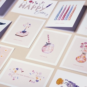 12-er Grußkartenset für jeden Anlass, 8 Postkarten & 4 Klappkarten, Aquarellmotive auf nachhaltigem GMUND Papier, Gratulationskarten