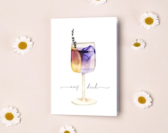 Greeting card "Purple Sparkle" | Here's to you | Folding card | Cocktail | Watercolor illustration | with grass paper envelope | DIN A6