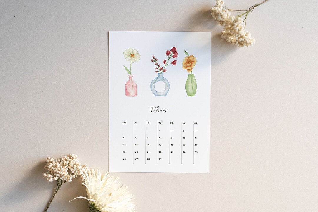 Postkarten Kalender Florale Aquarellzeichnungen Blumenkalender 2025 
